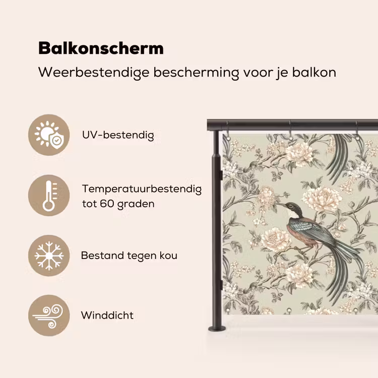 Balkonscherm - Bloem - Vogel - Kleurrijk — 3