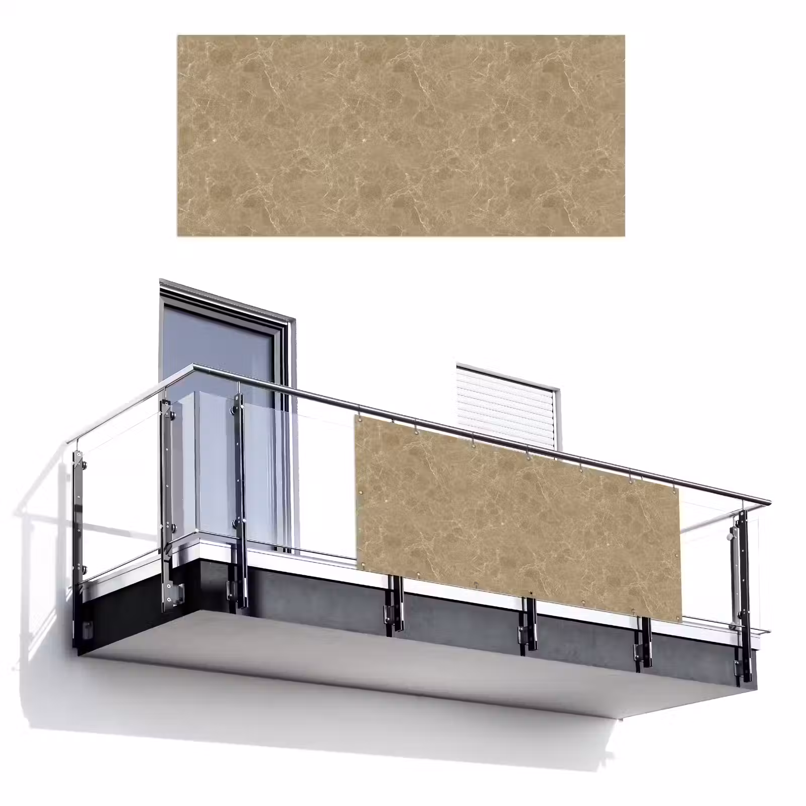 Balkonscherm - Beige - Marmer - Witte aders — 1