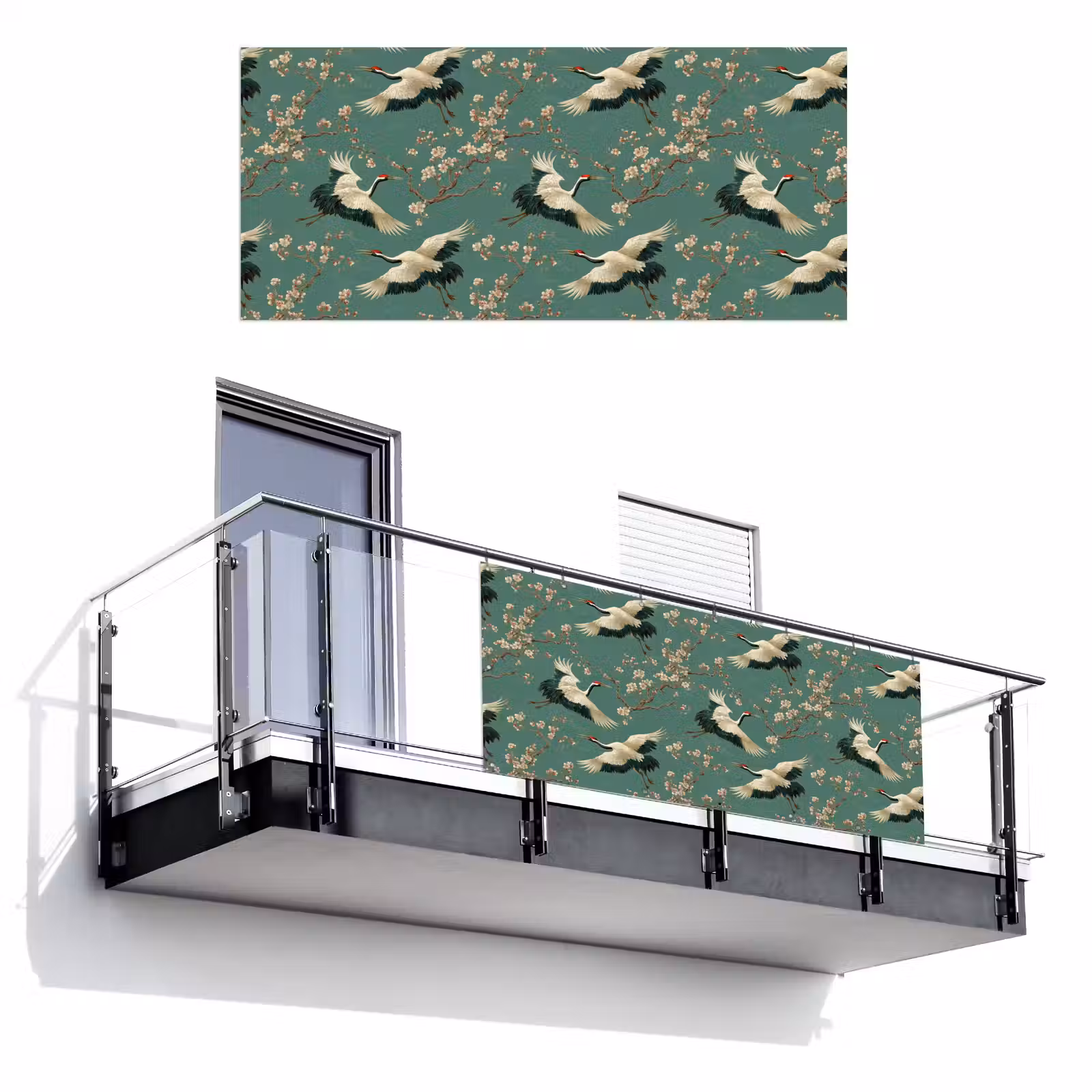 Balkonscherm - Kersenbloesem - Kraamvogels - Groen — 1