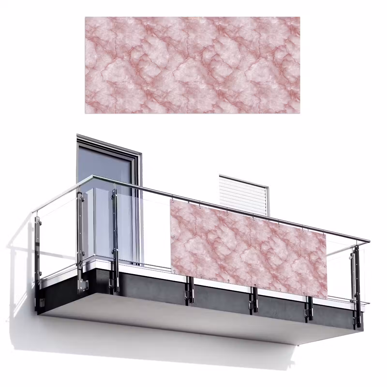 Balkonscherm - Roze - Kwartsmarmer - Aders — 1