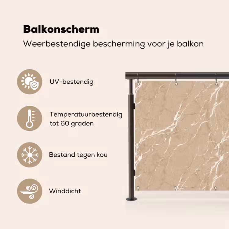 Balkonscherm - Beige - Marmer - Organisch - Wit — 3