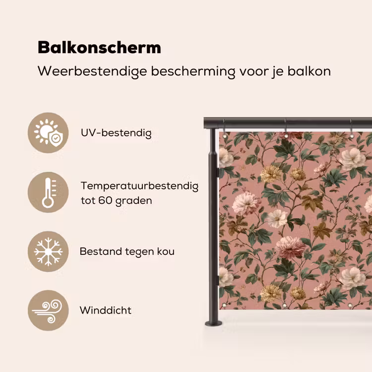Balkonscherm - Bloemen - Klassiek - Roze — 3