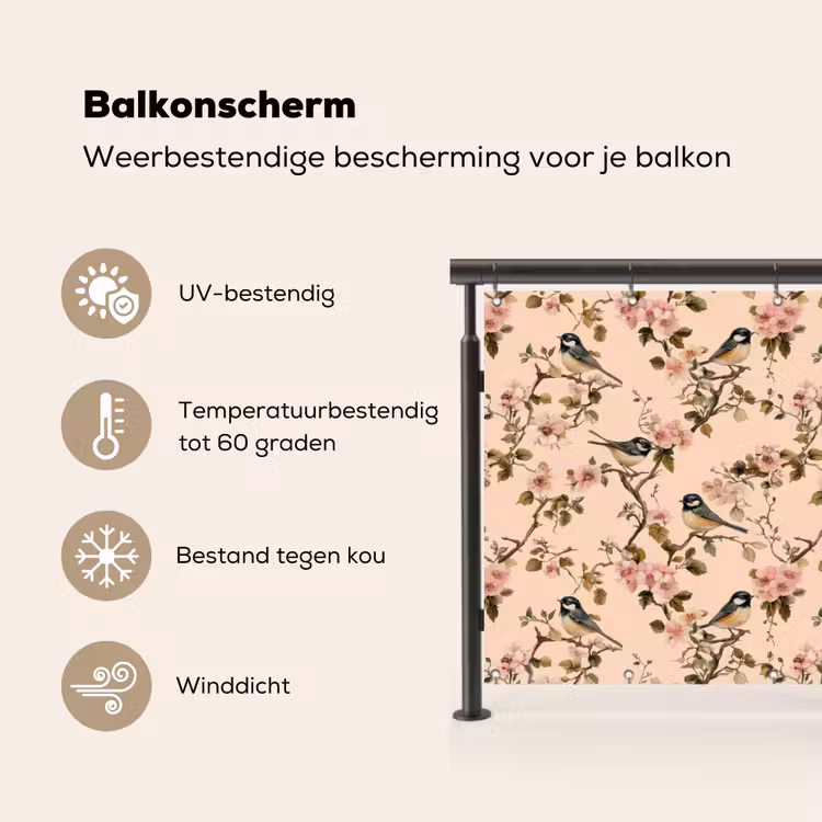 Balkonscherm - Bloesem - Koolmees - Roze — 3