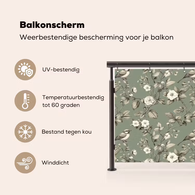 Balkonscherm - Botanisch - Vogels - Groen — 3