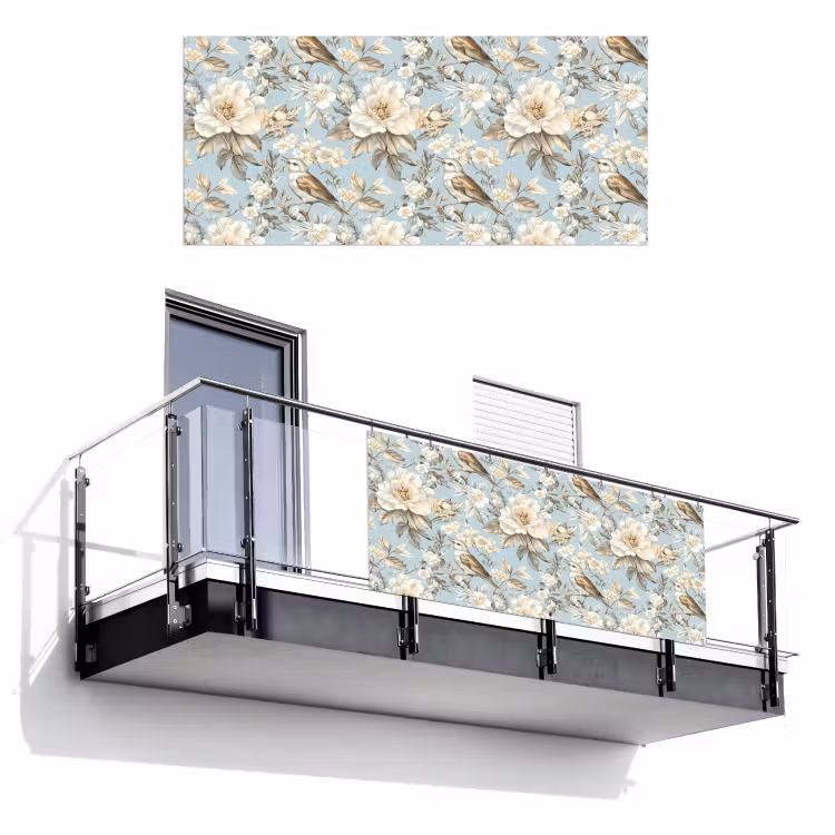 Balkonscherm - Botanisch - Zangvogel - Blauw — 1