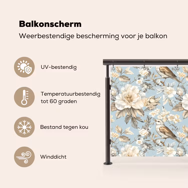 Balkonscherm - Botanisch - Zangvogel - Blauw — 3