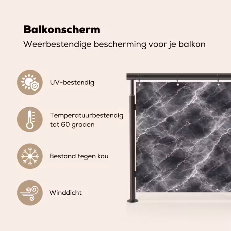 Balkonscherm - Donkergrijs - Bliksem - Marmer — 3