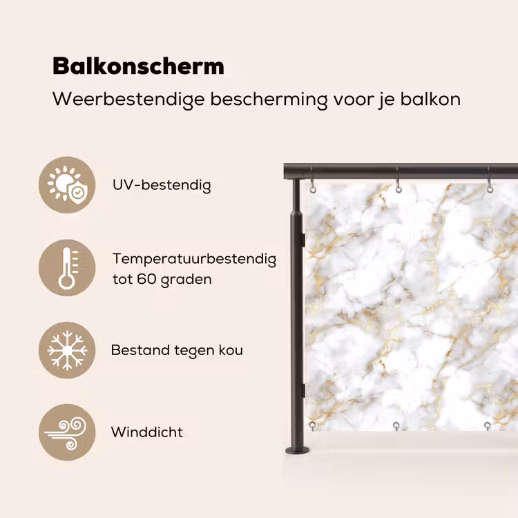 Balkonscherm - Gouden aders - Marmer - Wit — 3