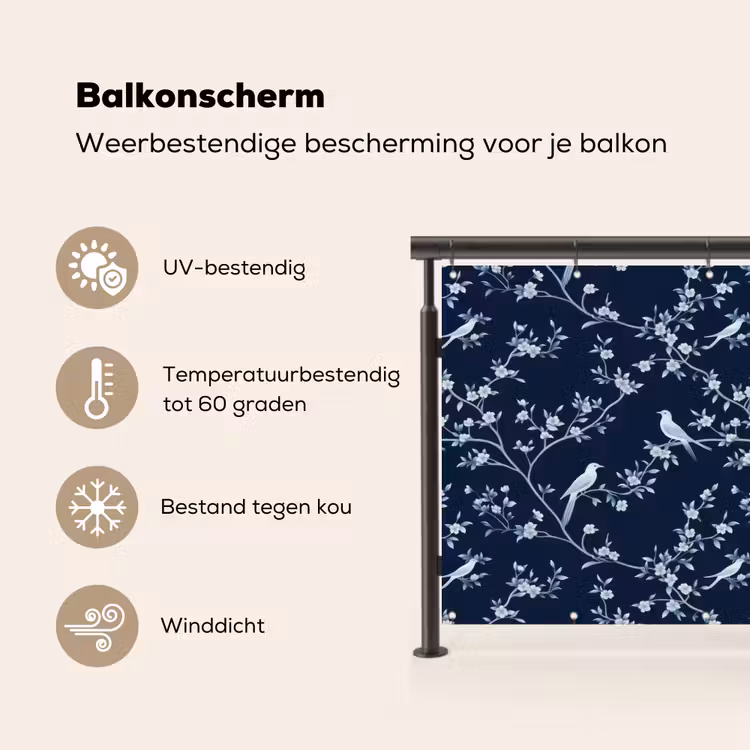 Balkonscherm - Grafisch - Bloesemtak - Blauw — 3