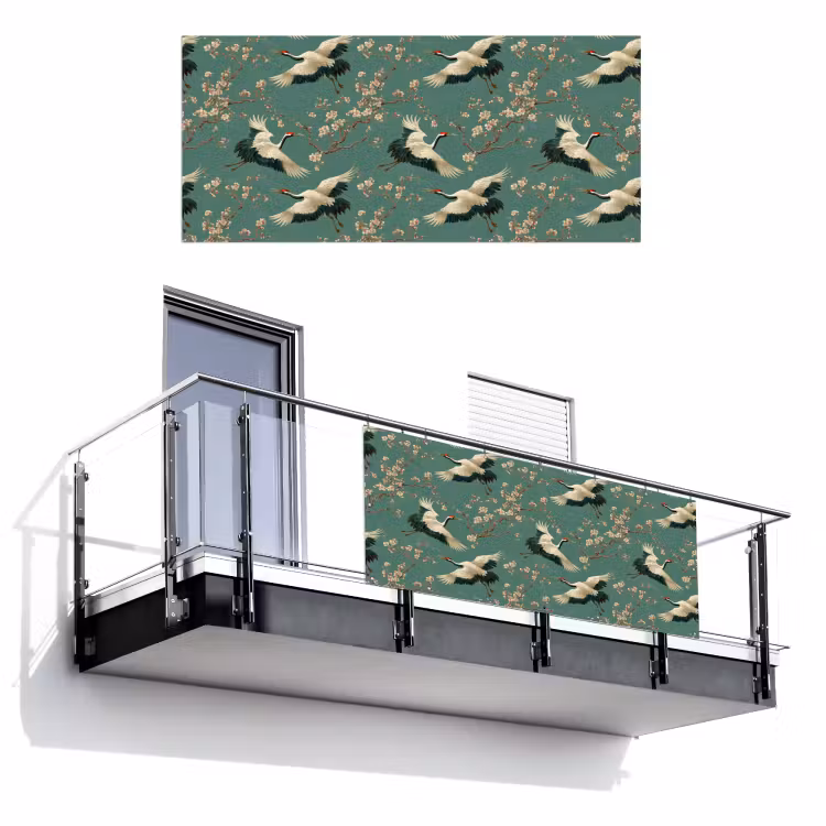 Balkonscherm - Kersenbloesem - Kraamvogels - Groen — 1