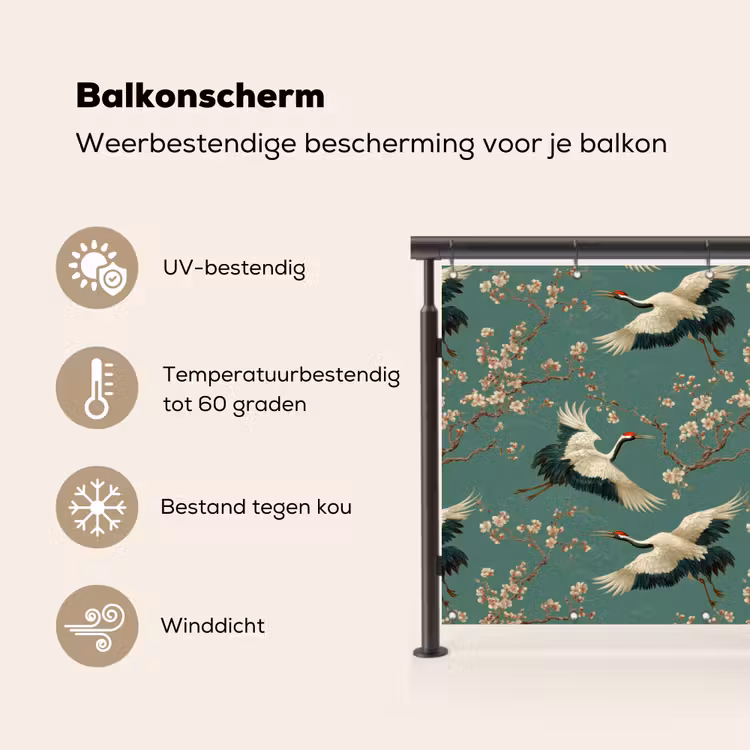 Balkonscherm - Kersenbloesem - Kraamvogels - Groen — 3