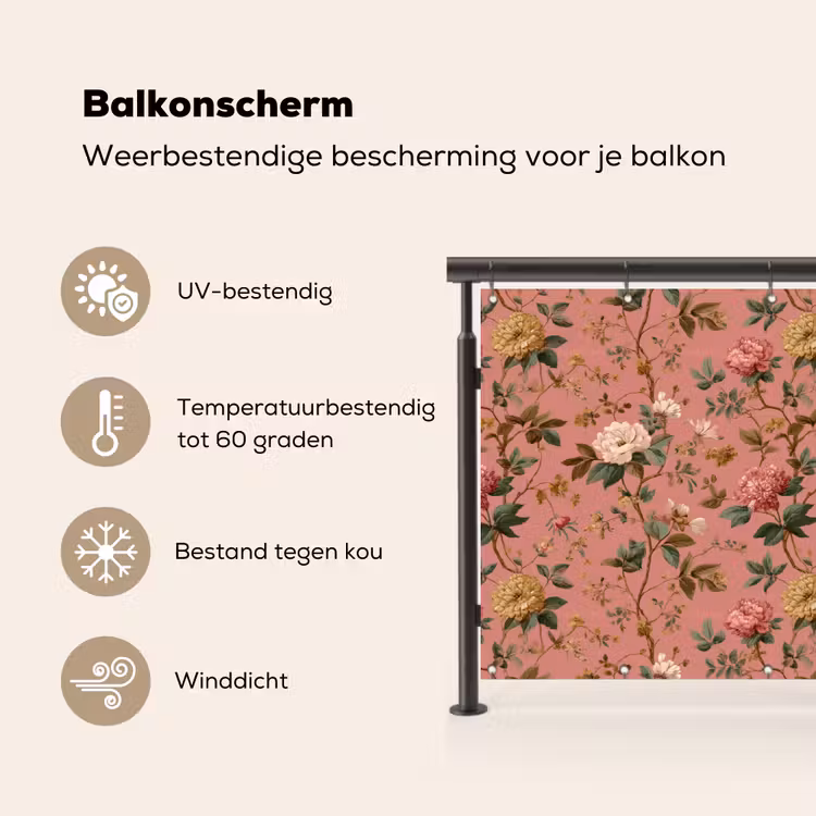 Balkonscherm - Klassiek - Botanisch - Roze — 3