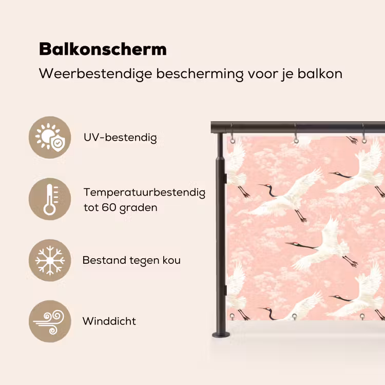 Balkonscherm - Kraanvogels - Bloesem - Roze — 3
