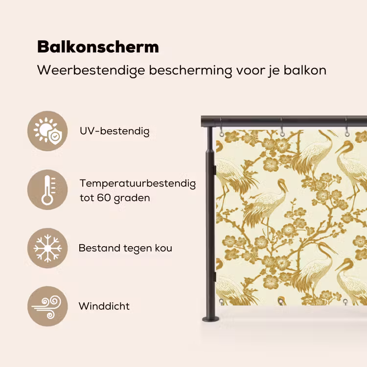 Balkonscherm - Kraanvogels - Kersenbloesem - Goud — 3