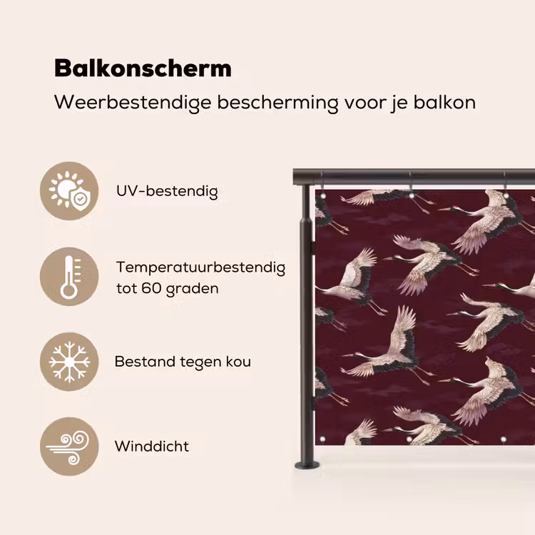 Balkonscherm - Kraanvogels - Klassiek - Bordeaux — 3