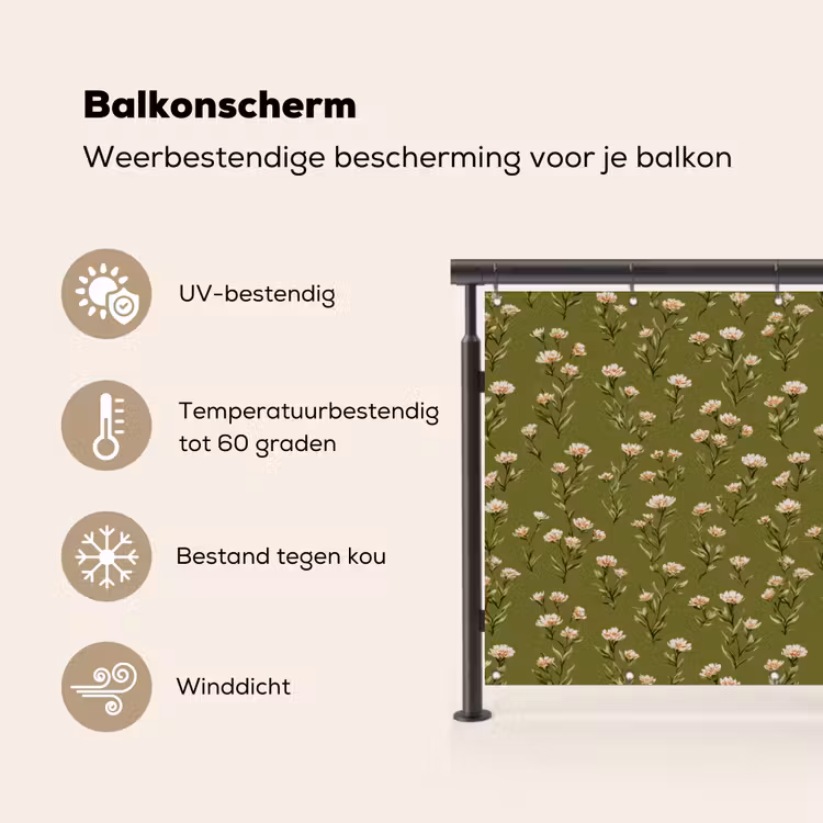 Balkonscherm - Landelijk - Bloemen - Groen — 3