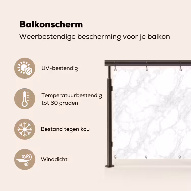 Balkonscherm - Minimalistisch - Wit - Grijze aders — 3