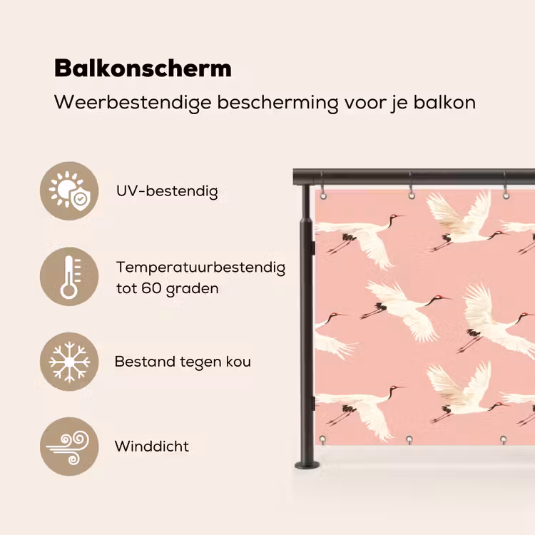 Balkonscherm - Modern - Kraanvogels - Roze — 3
