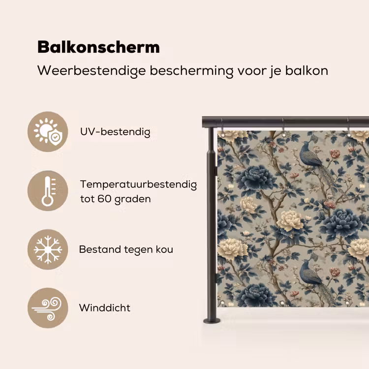 Balkonscherm - Pauw - Bloemen - Blauw — 3