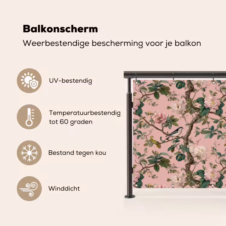Balkonscherm - Pioenrozen - Botanisch - Vogel — 3