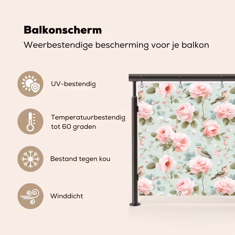 Balkonscherm - Rozen - Vogels - Pastel - Kleurrijk — 3