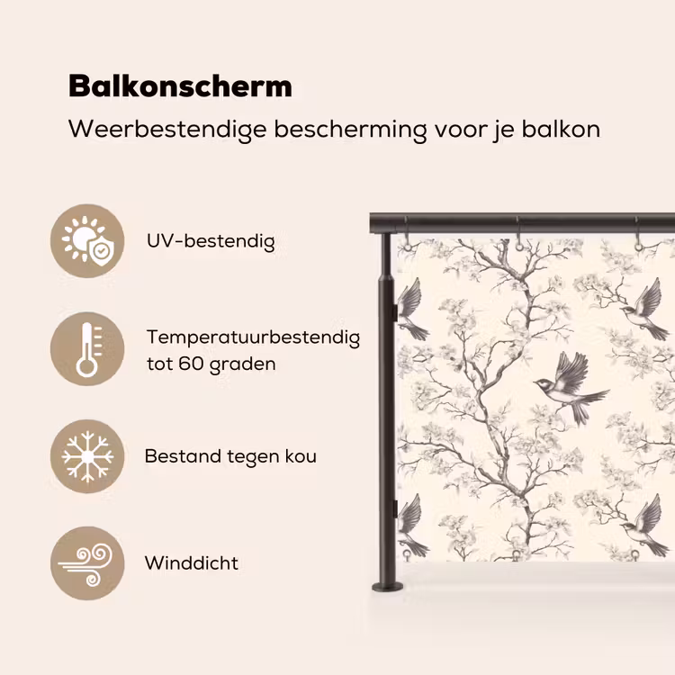 Balkonscherm - Takken - Vogels - Beige — 3