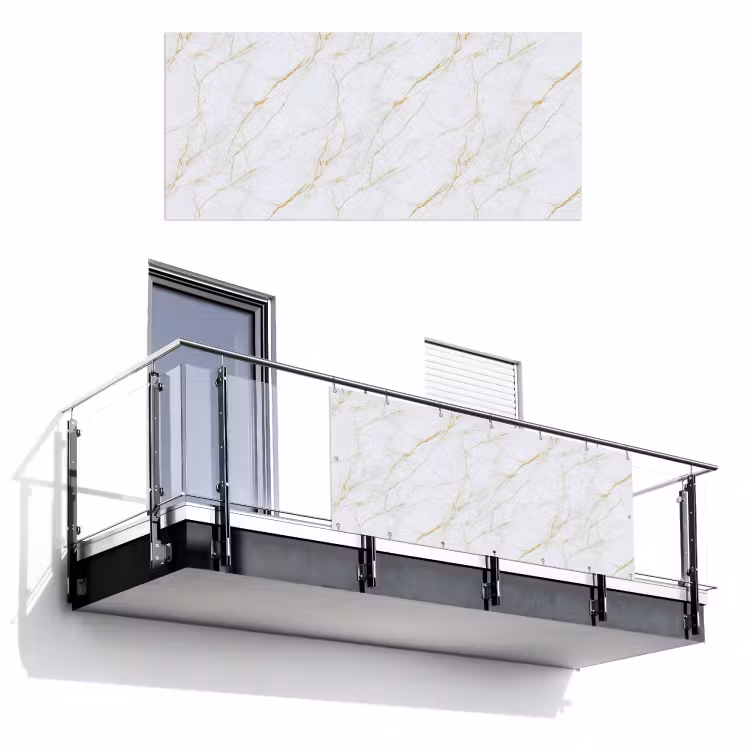 Balkonscherm - Wit - Marmer - Goud - Luxueus — 1
