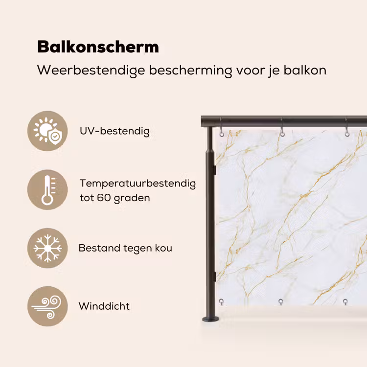 Balkonscherm - Wit - Marmer - Goud - Luxueus — 3