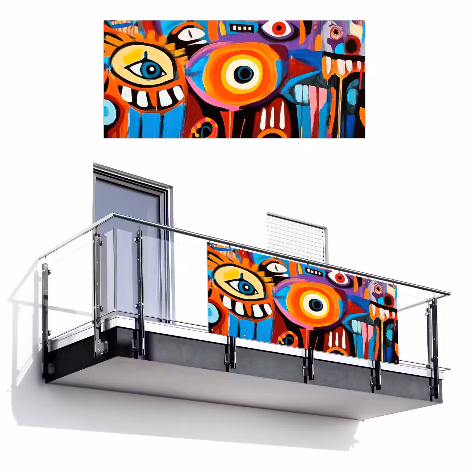 Balkonscherm - Abstract - Gezicht - Kleurrijk — 1