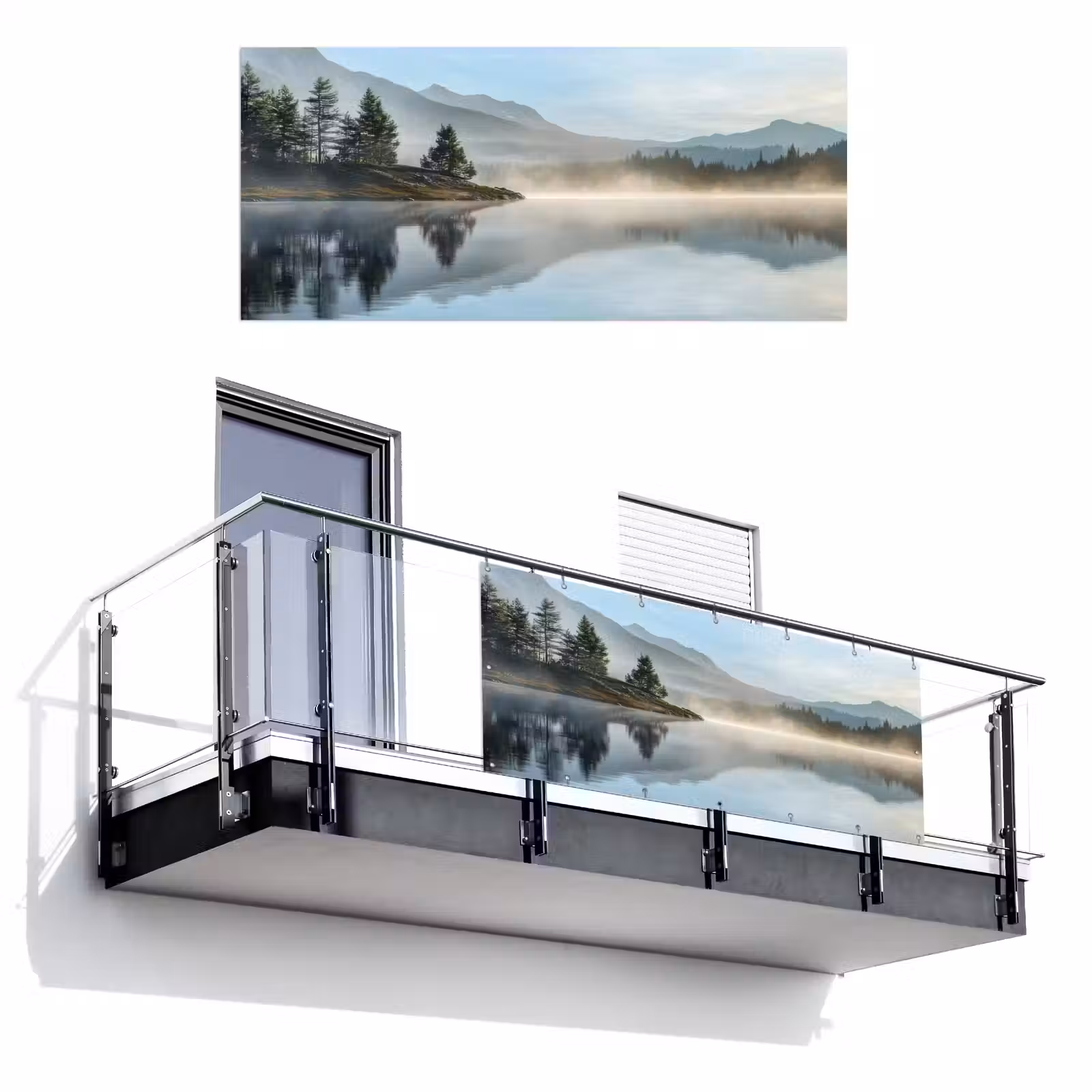 Balkonscherm - Meer - Mist - Bergen - Landschap — 1