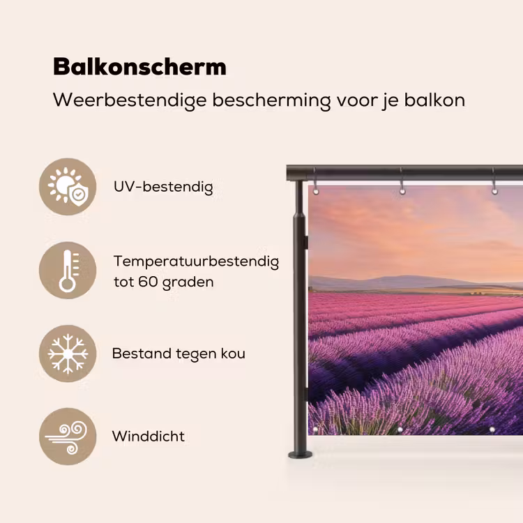 Balkonscherm - Lavendelveld - Zonsondergang - Paars - Bloemen — 3