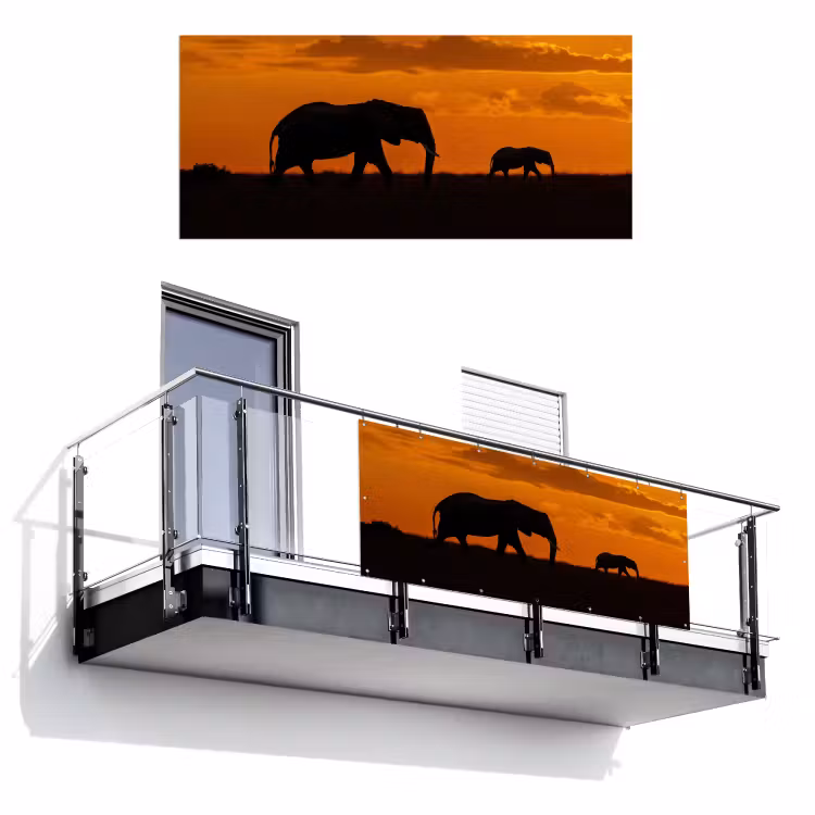 Balkonscherm - Olifanten - Savanne - Zonsondergang — 1