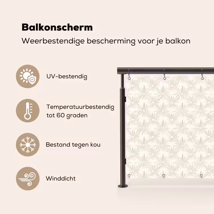 Balkonscherm - Patroon - Bloemen - Beige — 3
