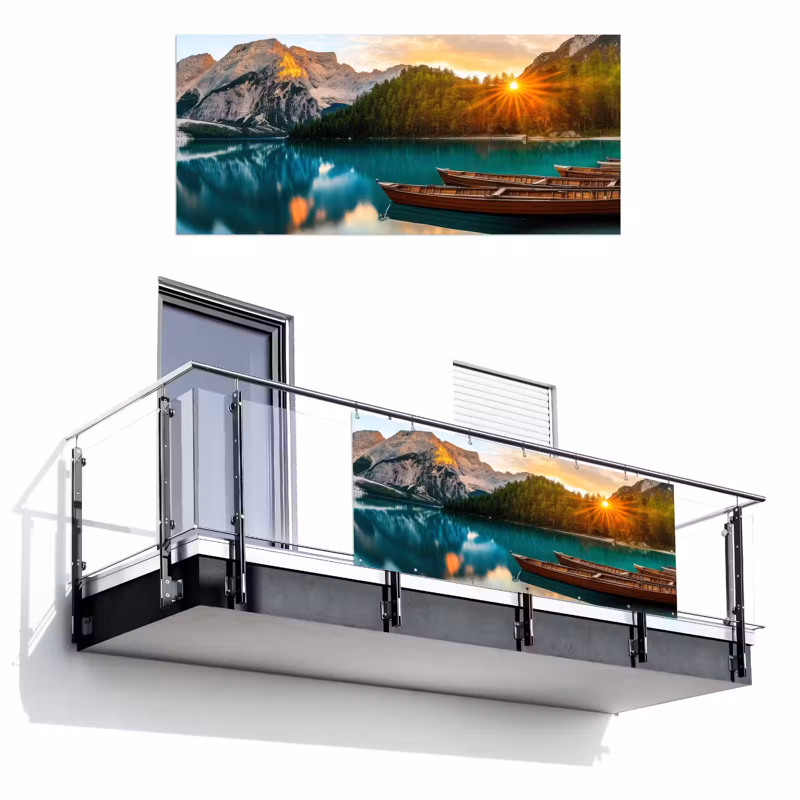 Balkonscherm - Meer - Bergen - Zonsondergang - Boot — 1