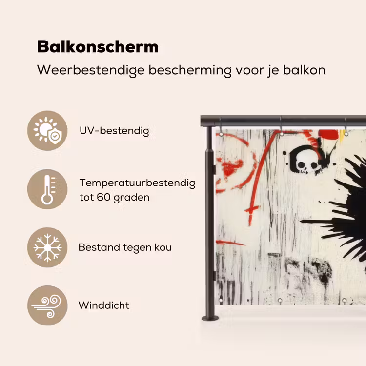 Balkonscherm - Graffiti - Schedel - Abstract - Rood — 3