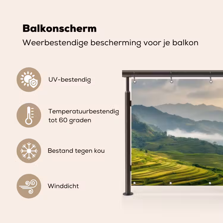 Balkonscherm - Rijstvelden - Bergen - Groen - Natuur — 3