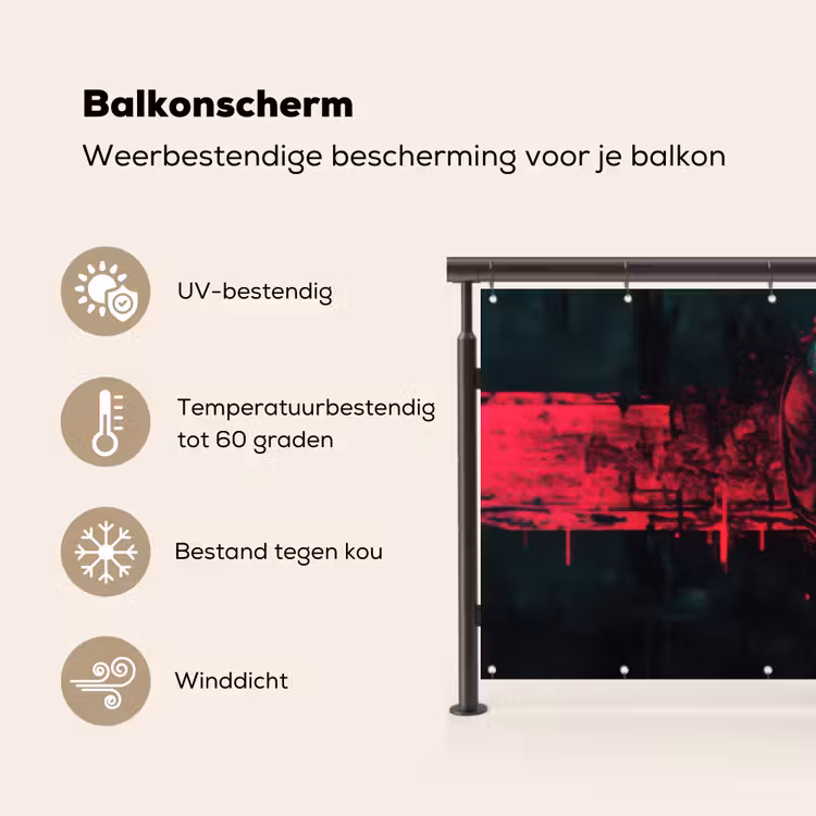 Balkonscherm - Schedel - Cyberpunk - Neon Rood — 3