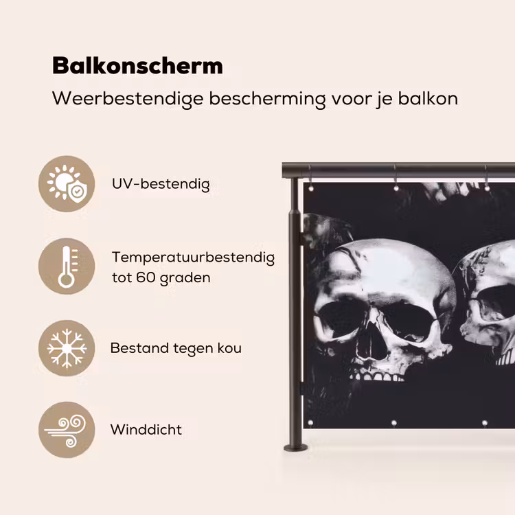 Balkonscherm - Schedels - Zwart - Contrast — 3