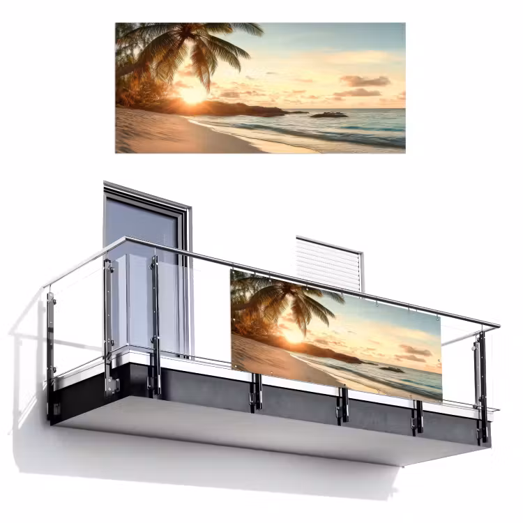 Balkonscherm - Strand - Palmbomen - Oceaan - Zonsondergang — 1