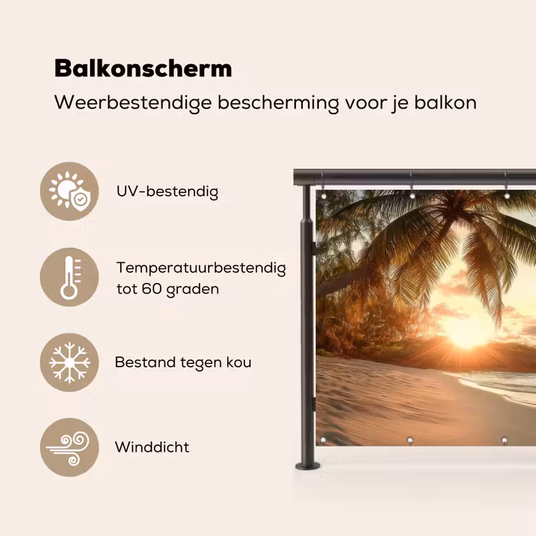 Balkonscherm - Strand - Palmbomen - Oceaan - Zonsondergang — 3