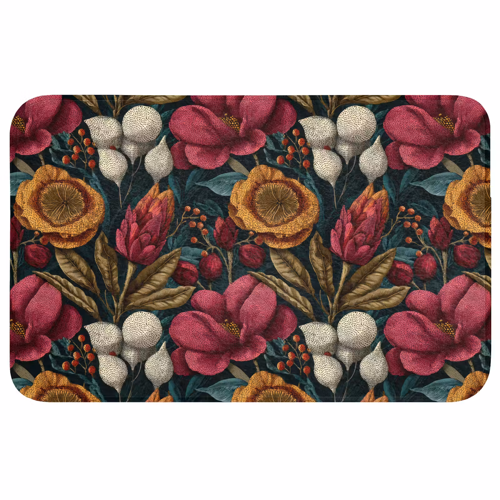 Badmat - Bloemen - Patroon - Rood - Goud — 1