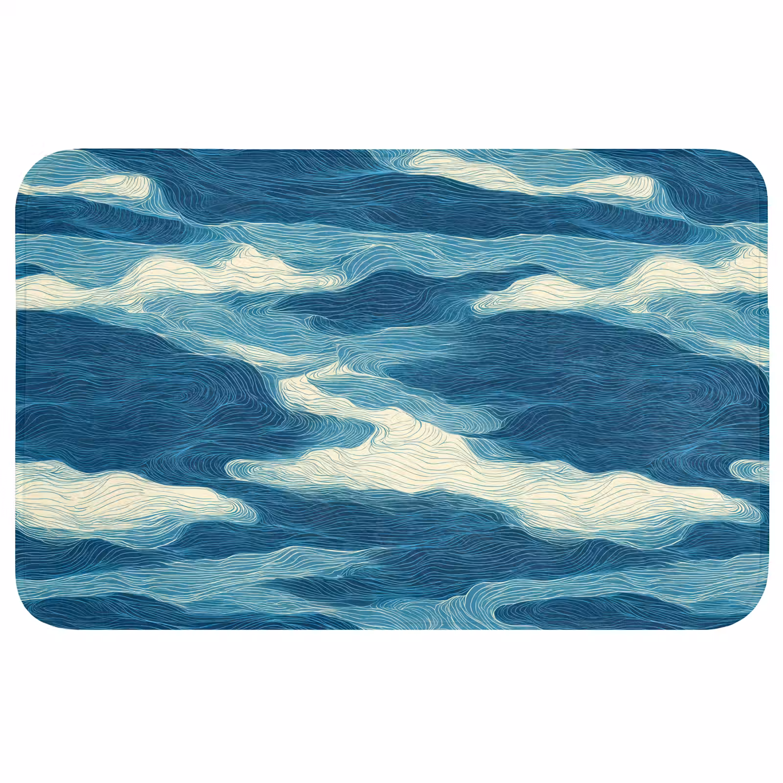Badmat - Golven - Abstract - Patroon - Blauw - Wit — 1