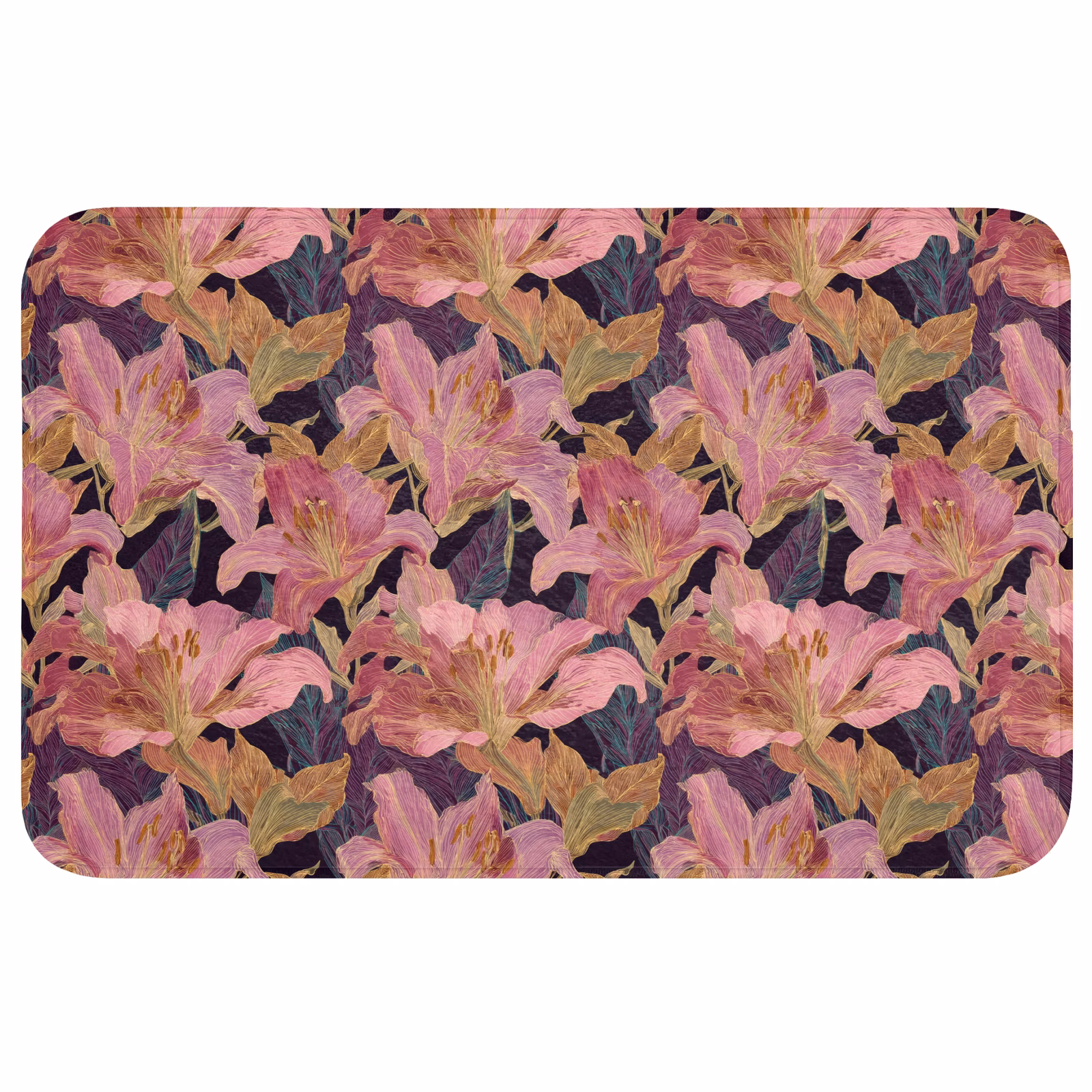 Badmat - Lelies - Patroon - Roze - Goud — 1