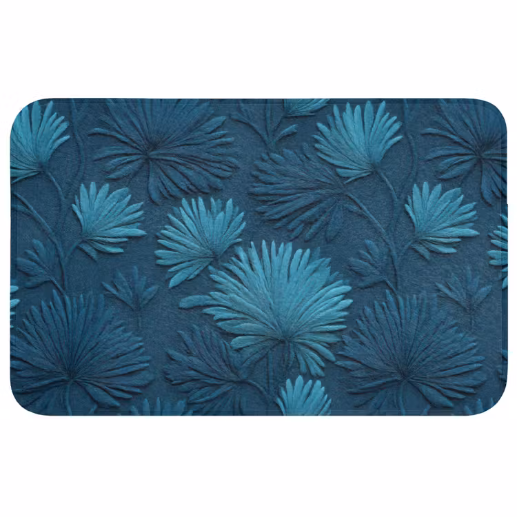 Badmat - Bladeren - Reliëf - Patroon - Oceaanblauw - Modern — 1
