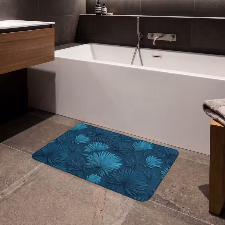 Badmat - Bladeren - Reliëf - Patroon - Oceaanblauw - Modern — 4