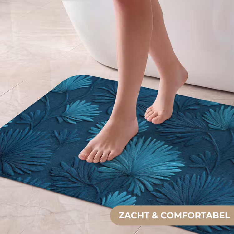 Badmat - Bladeren - Reliëf - Patroon - Oceaanblauw - Modern — 5