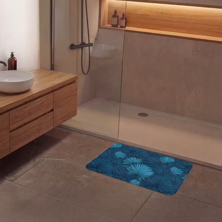 Badmat - Bladeren - Reliëf - Patroon - Oceaanblauw - Modern — 6