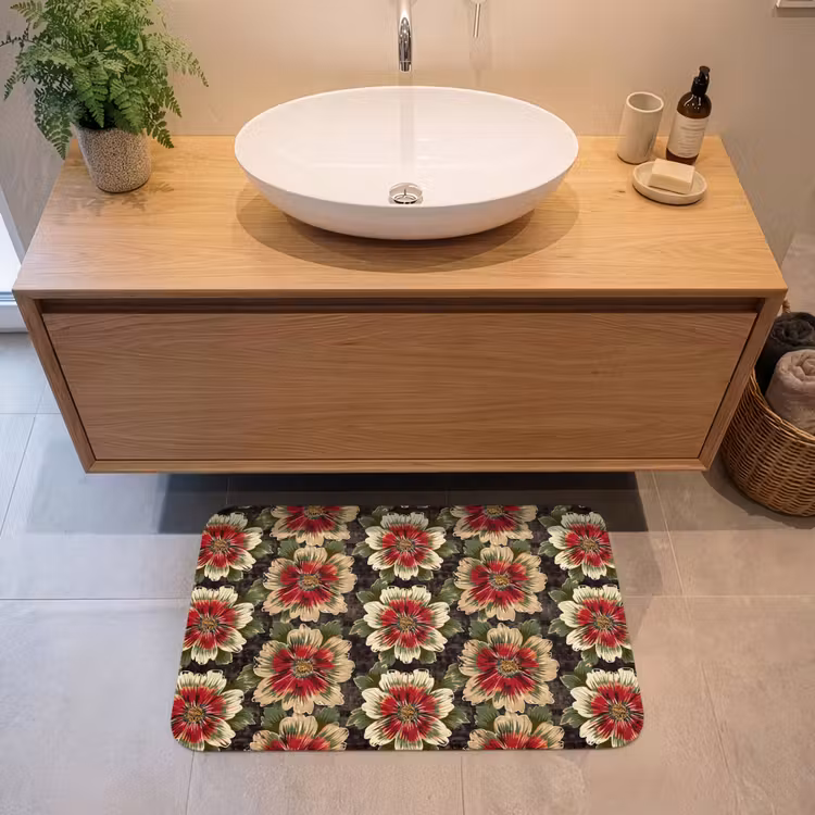 Badmat - Bloemen - Klassiek - Patroon - Rood — 2