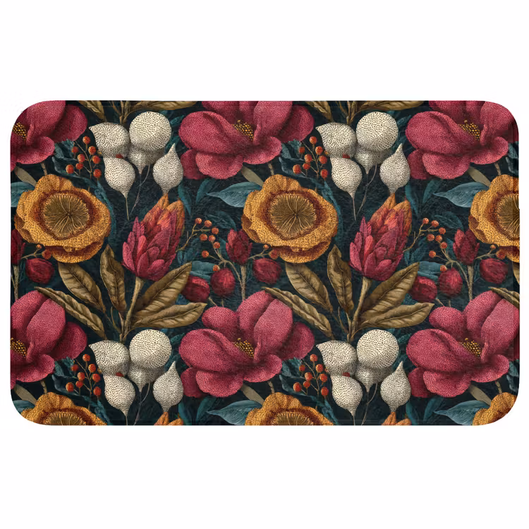 Badmat - Bloemen - Patroon - Rood - Goud — 1