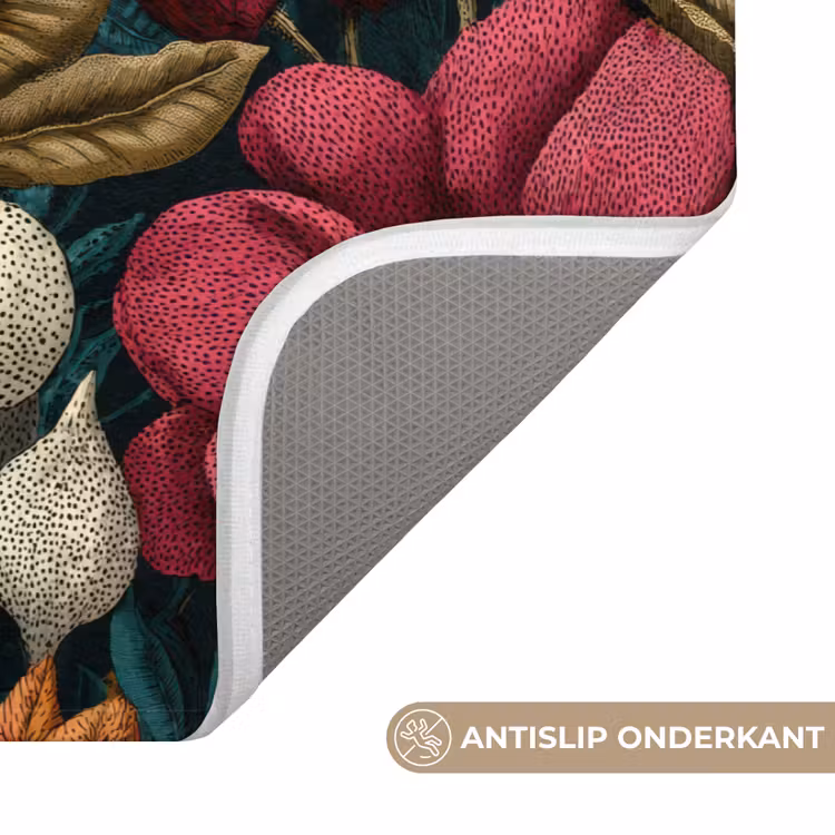 Badmat - Bloemen - Patroon - Rood - Goud — 3